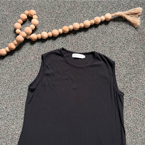 Modest Black Ribbed Stretchy Sleeveless Layering Round High Neck Maxi Midi Dress - Picture 5 of 16